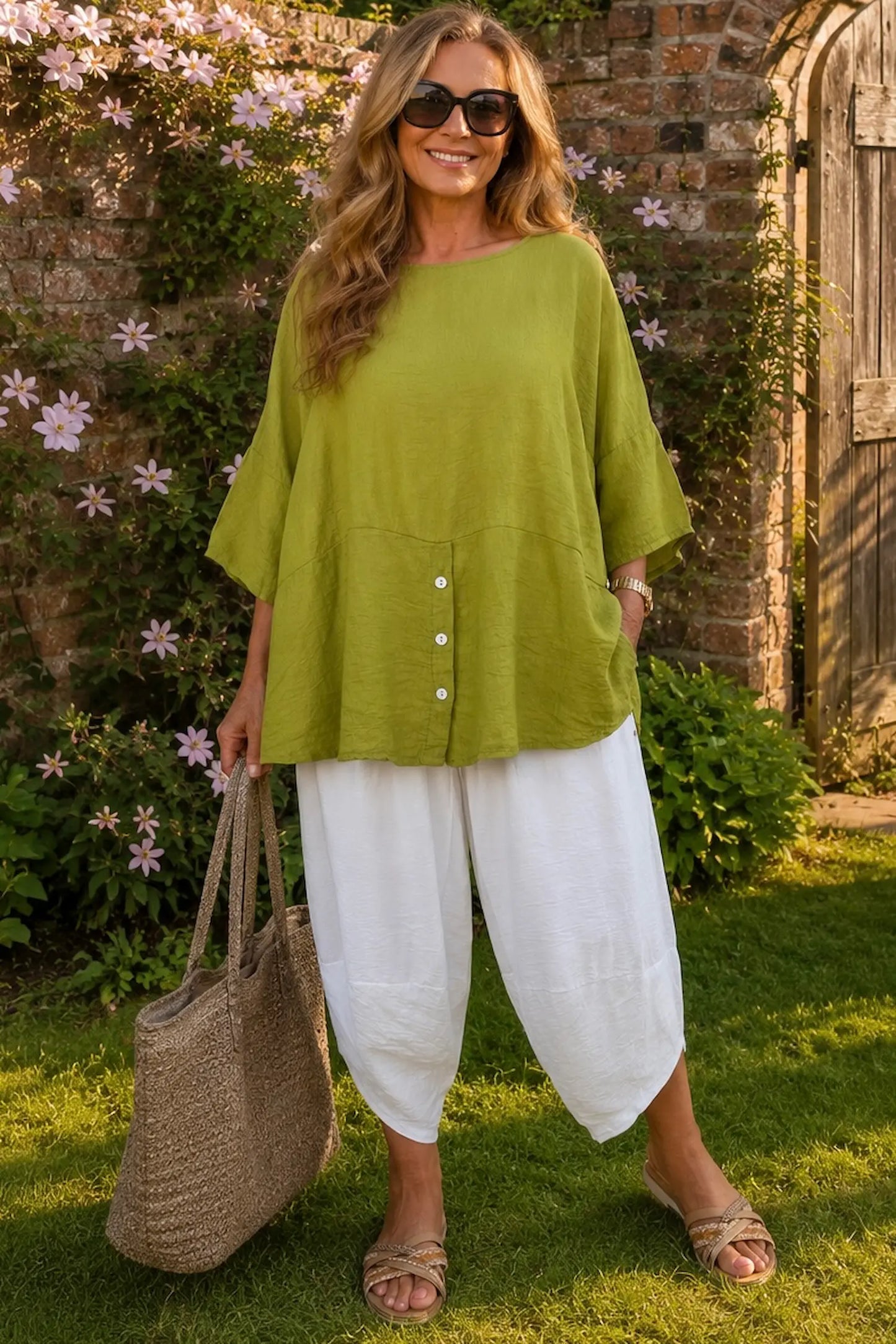 Button Detail Florence Top - Lime