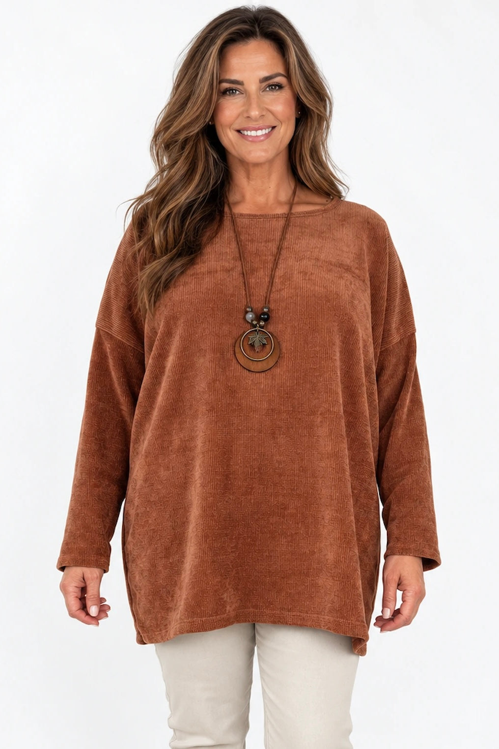 Ariana Chenille Necklace Top - Pumpkin Spice