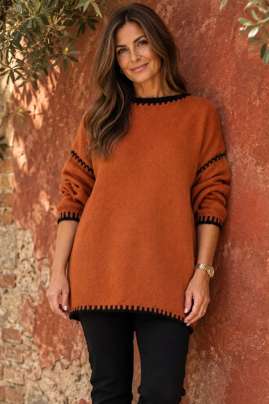 Wool Mix Veronica Lightweight Knit Jumper - Burnt Orange