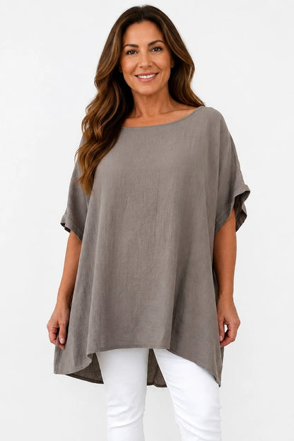 Pure Cotton Premium Stitch Button Back Jenni Top - Mocha