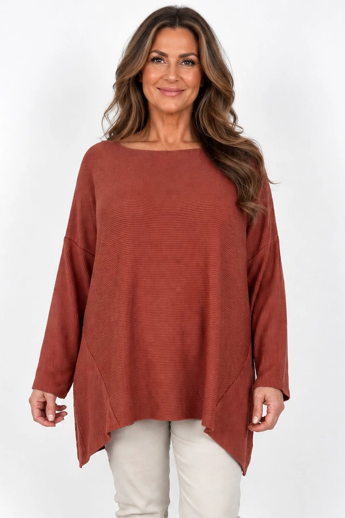 Wool Mix Ribbed Knit Porto Top - Burnt Orange
