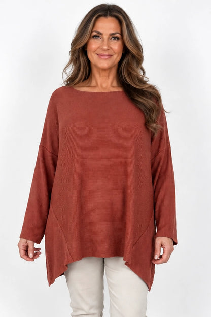Wool Mix Ribbed Knit Porto Top - Burnt Orange