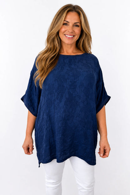 Cotton Lightly Textured Lucinda Top - Navy