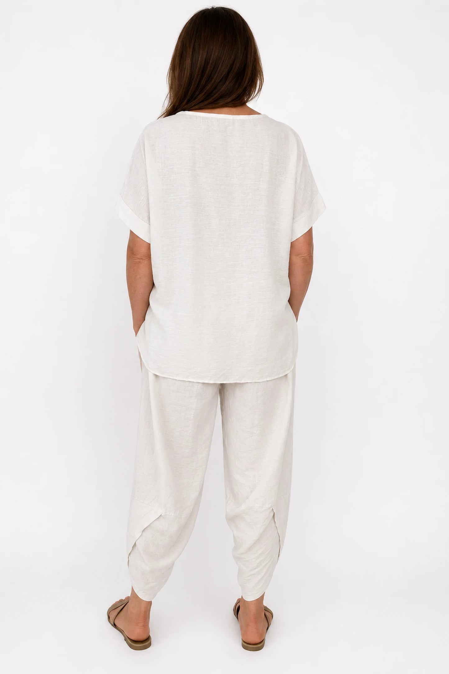 Linen Mix Sequin Floral Mesh Sleeve Detail Sophia Top - Natural Cream