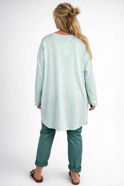 Cotton Button Detail Kara Pocket Sweatshirt - Mint