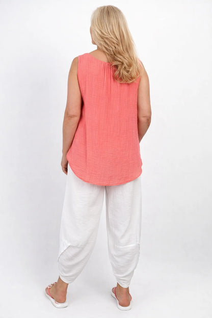 Lagen Look Double Subtle Panel Pocket Elasticated Waist Freya Pants - White