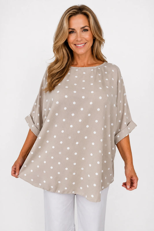 Polka Dot Lightweight Flow Paris Top - Beige