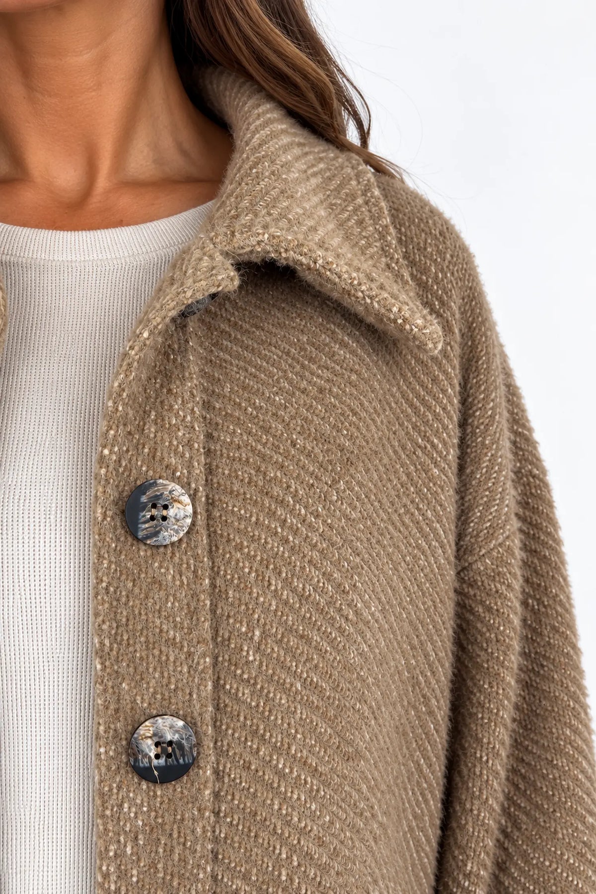 Textured Finish Double Patch Pocket Marble Effect Button Siera Coat - Mocha