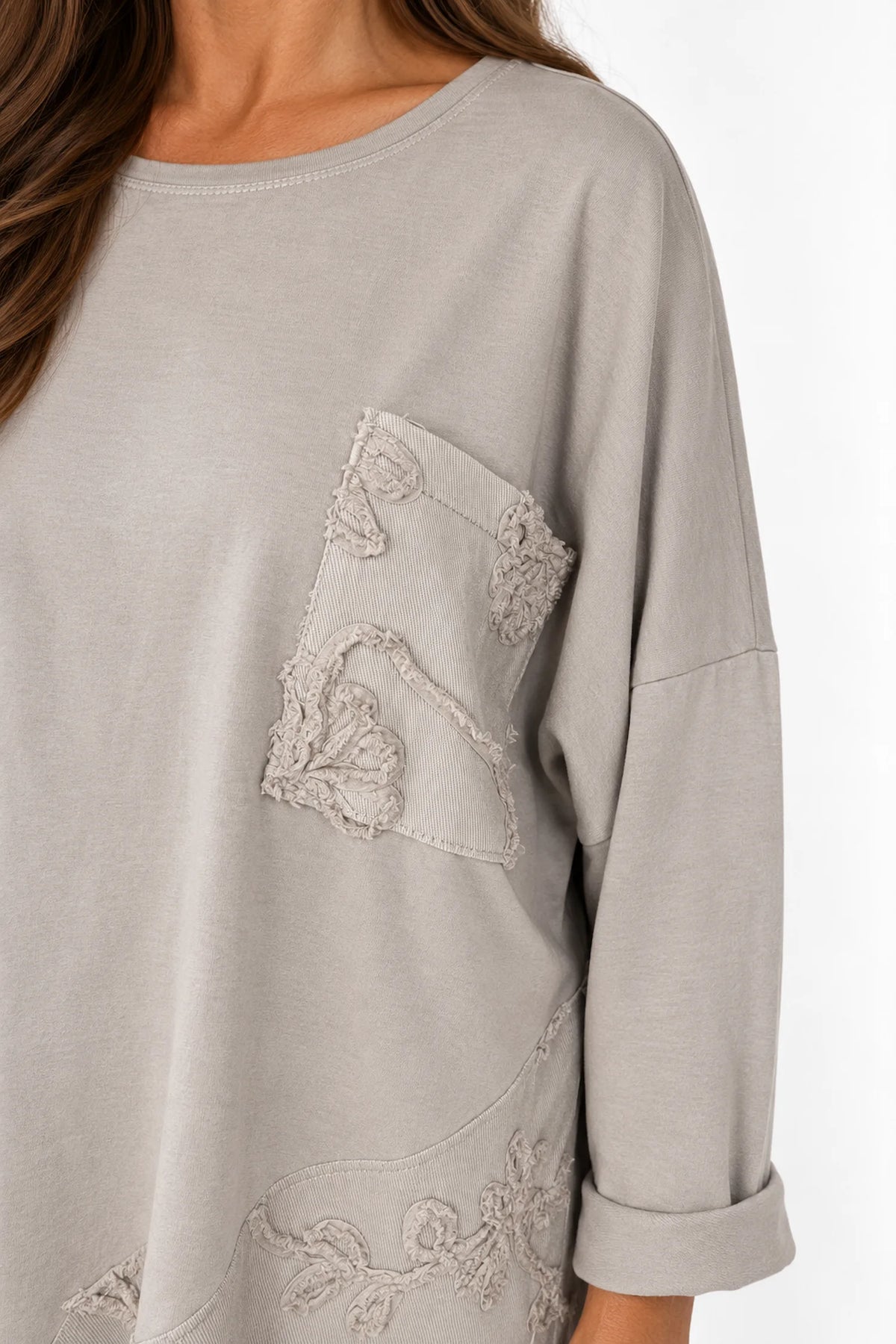 Cotton Button Detail Embroidery Anglaise Needlecord Hem Italia Top - Beige