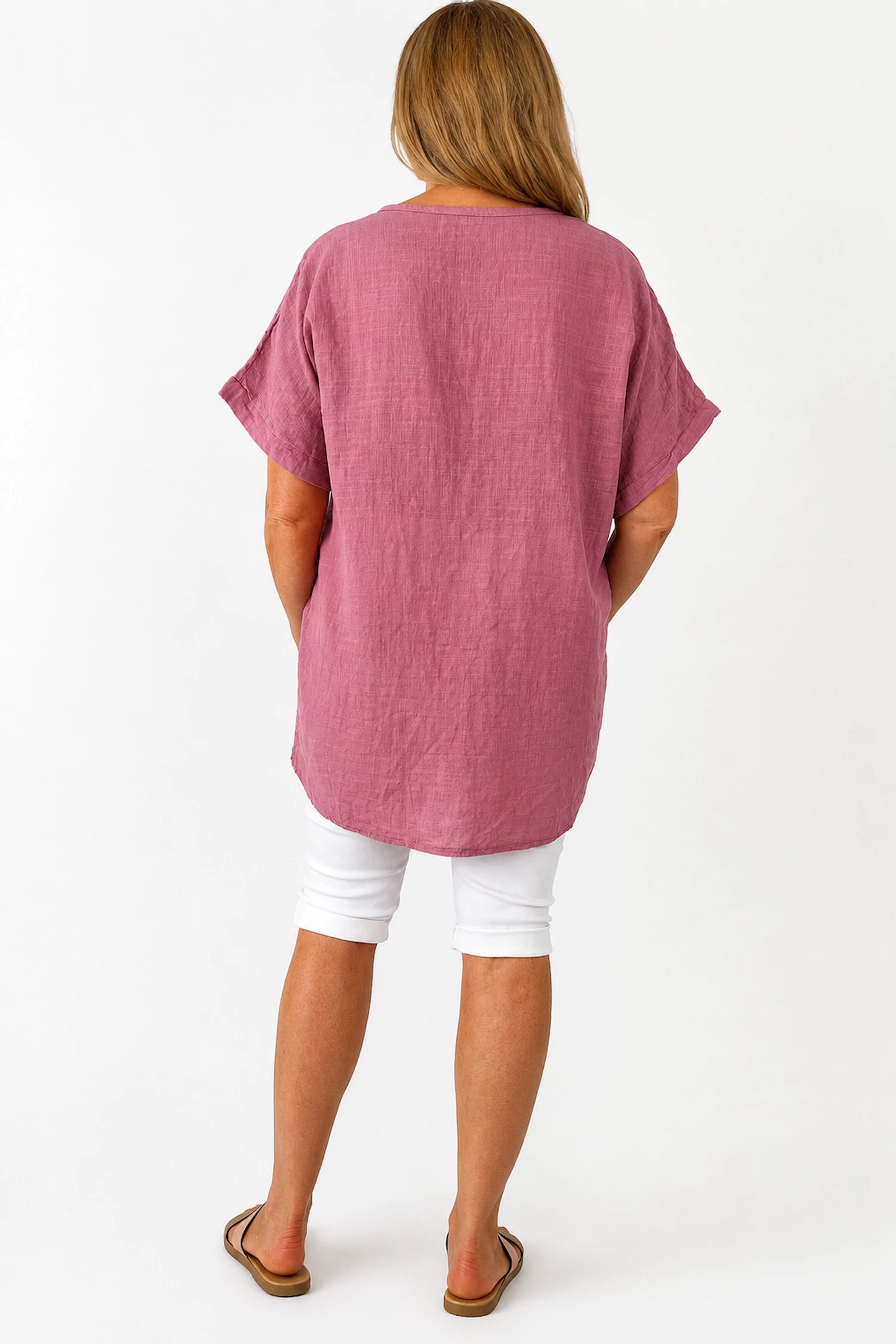Pure Cotton Embroidery Anglaise Crochet Sleeve Devure Top - Raspberry Ripple