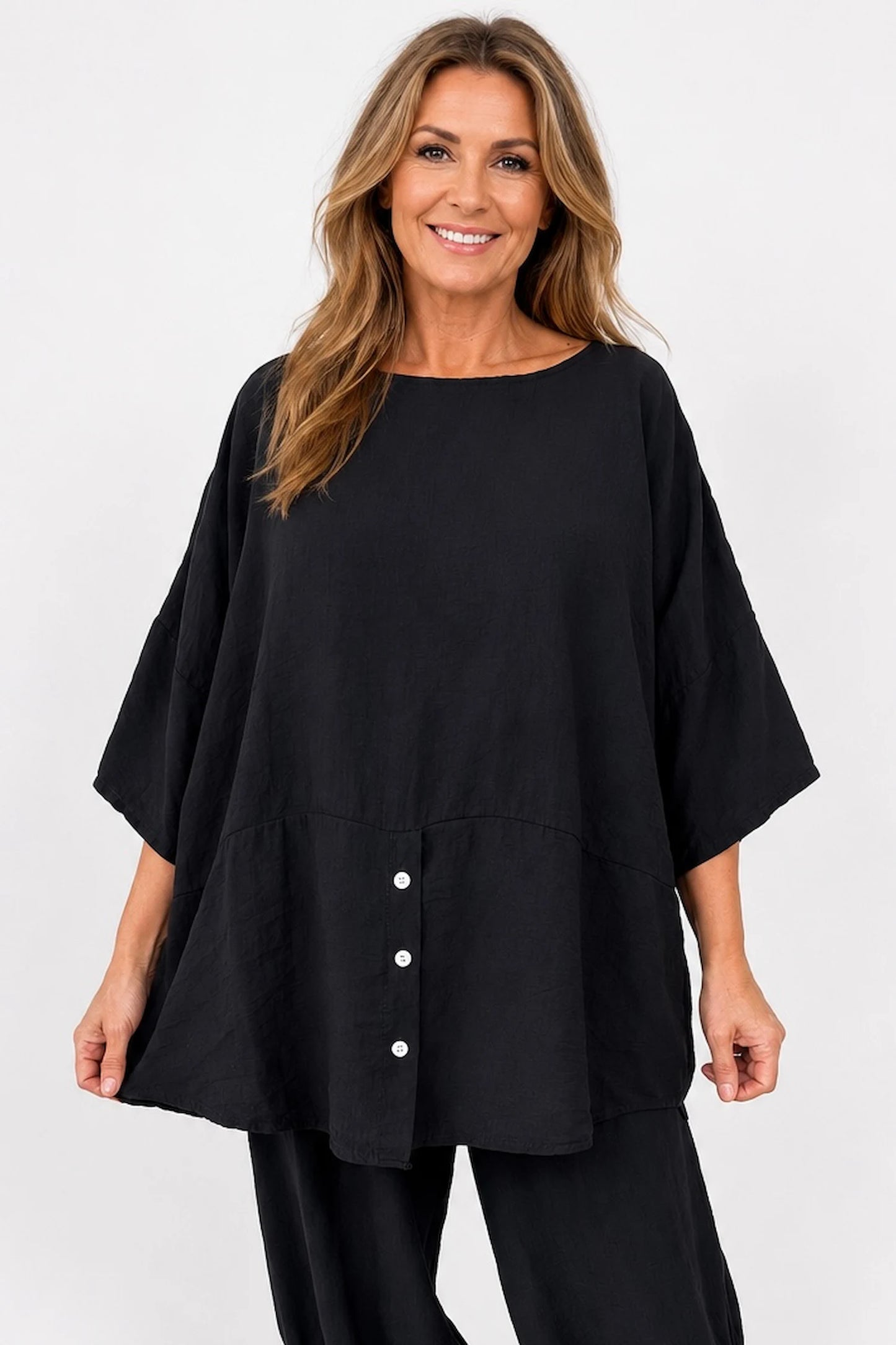 Button Detail Florence Top - Black