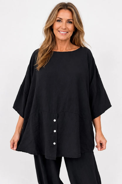 Button Detail Florence Top - Black