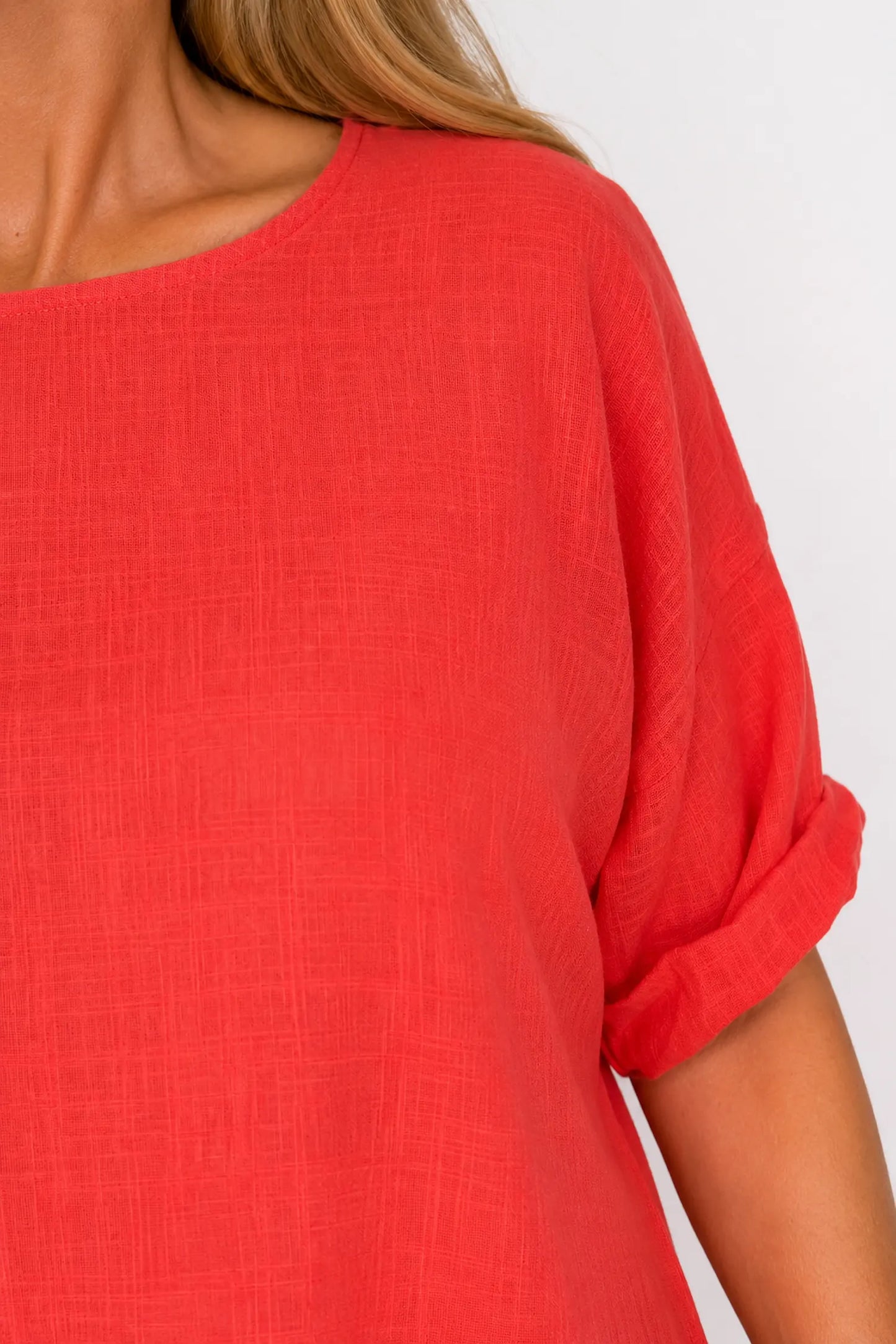Linen Look Pure Cotton Button Detail Pocket Venice Top - Watermelon