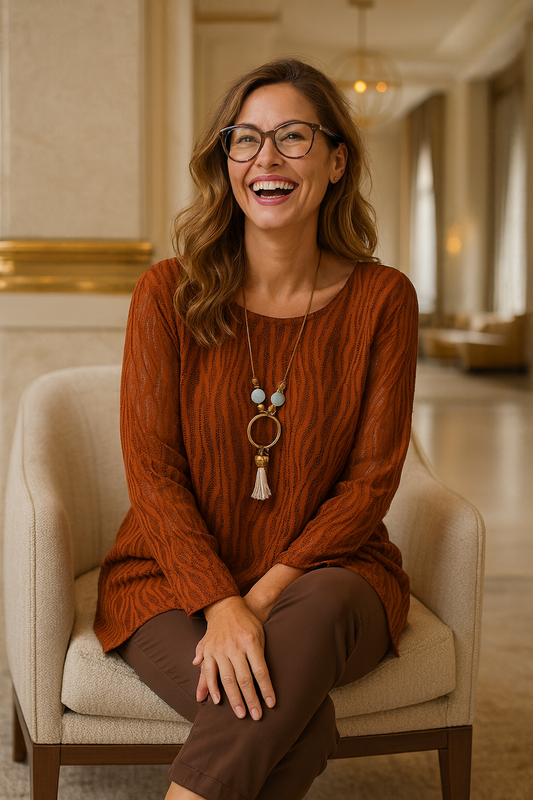 Fully Lined Mesh Detail Milan Necklace Top - Burnt Orange