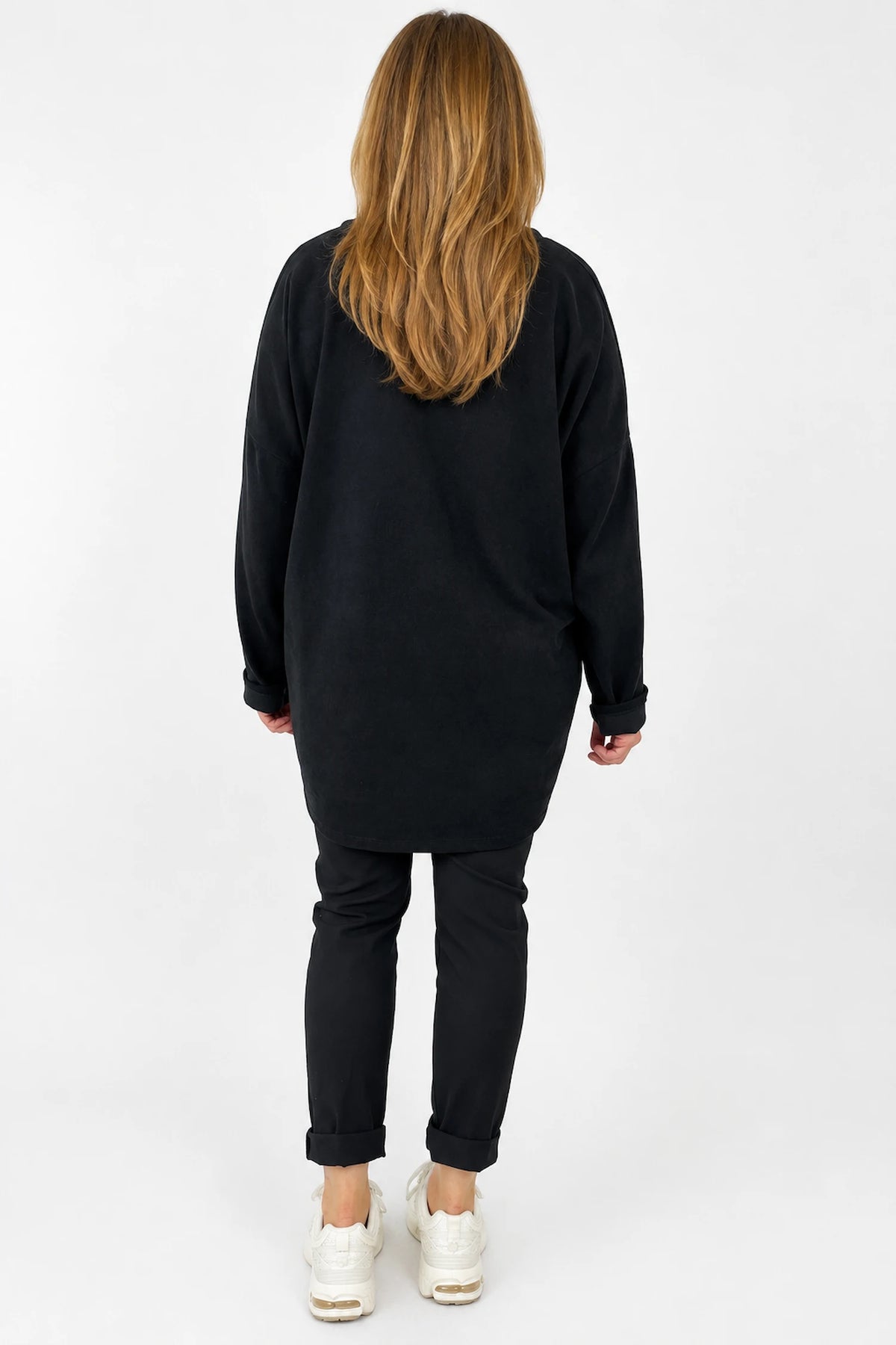 Zipped Hem Badge Detail Ciello Chenille Pocket Top - Black