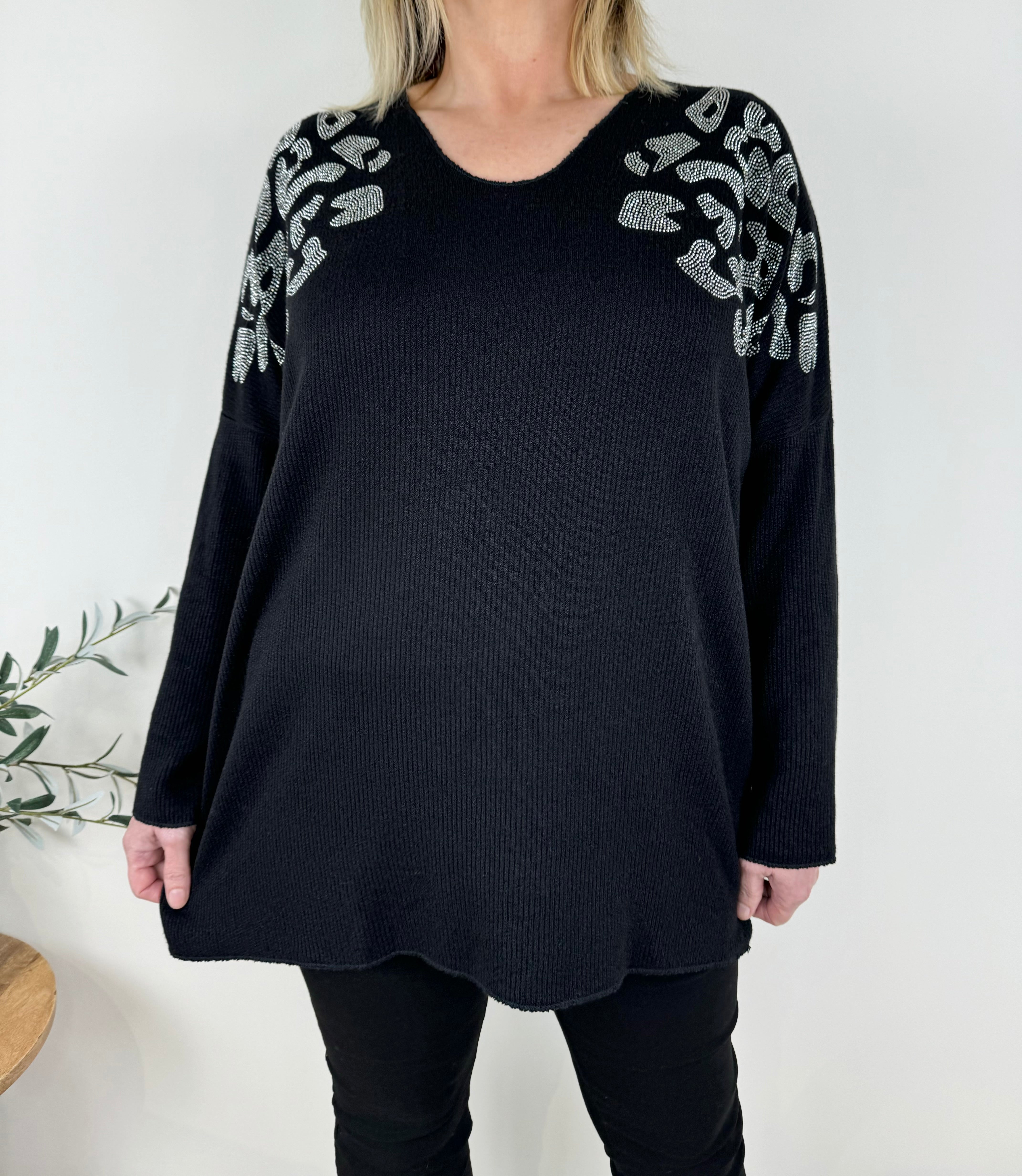 Ribbed Knit Wool Mix Diamanté Nissi Top AW24