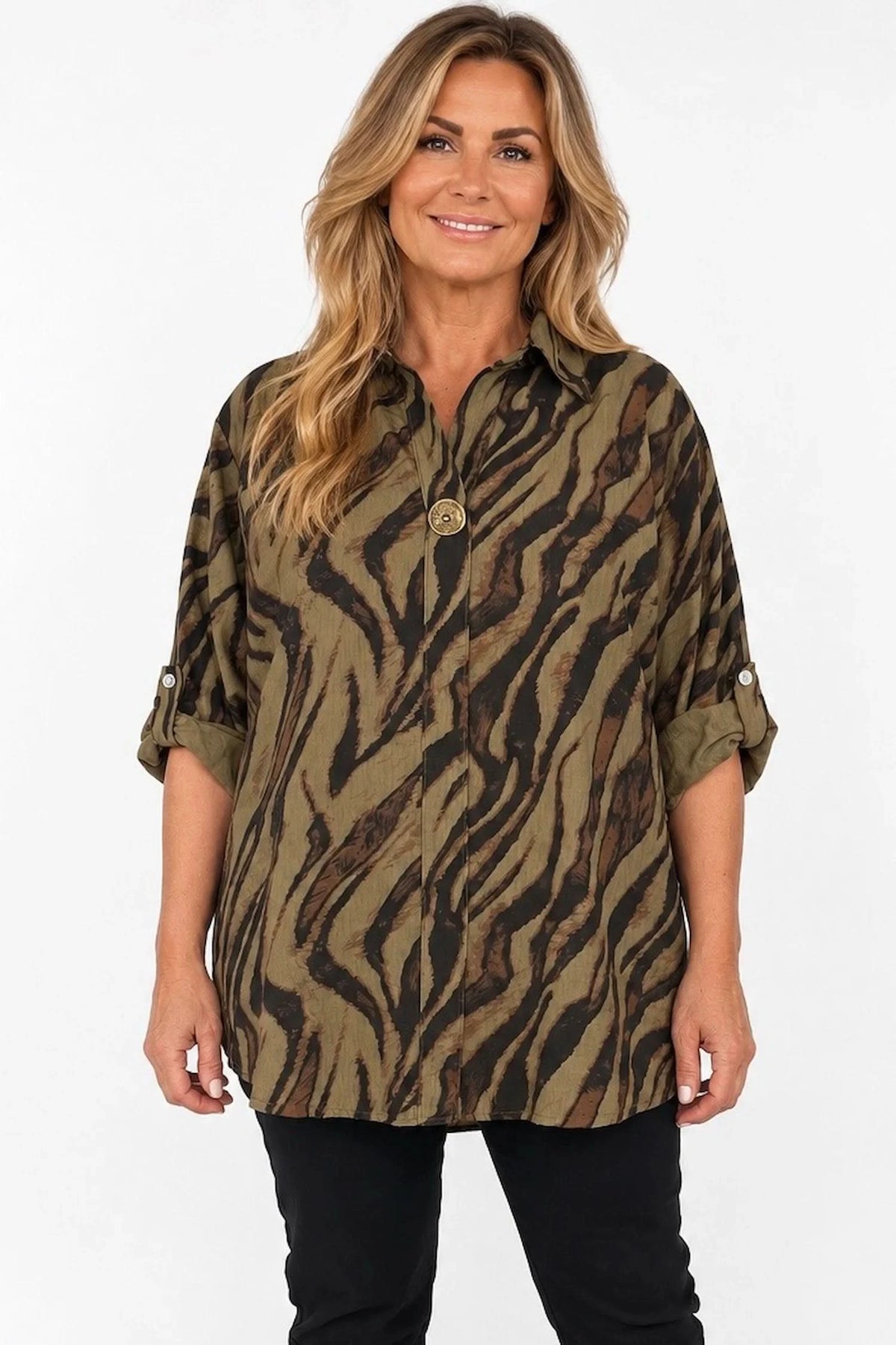 Button Detail Francesca Shirt - Muted Lime