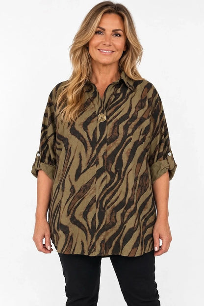 Button Detail Francesca Shirt - Muted Lime