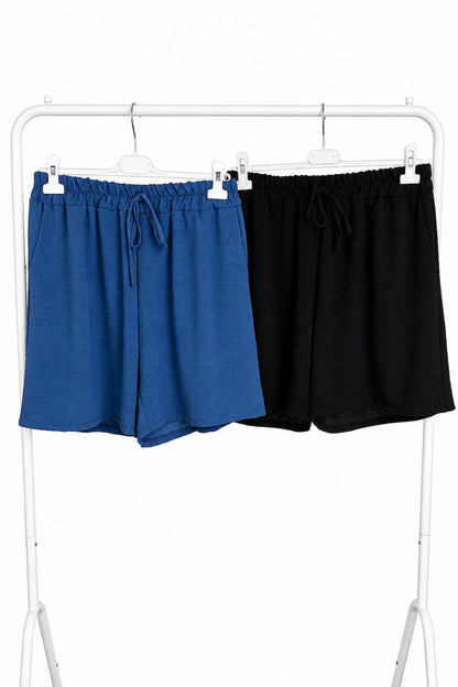 Double Pocket Elasticated Waist Lightweight Flow Mari Shorts - Denim