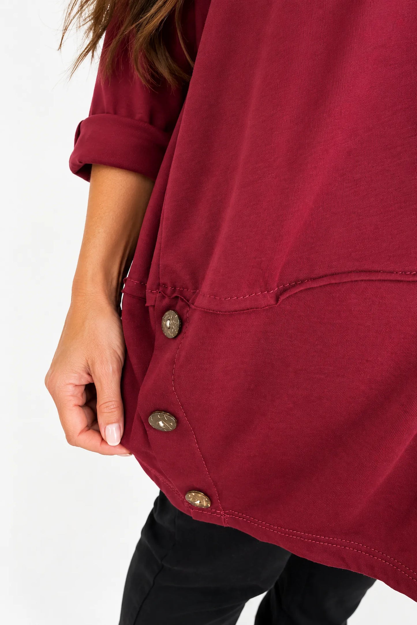 Cotton Button Side Maya Top - Wine