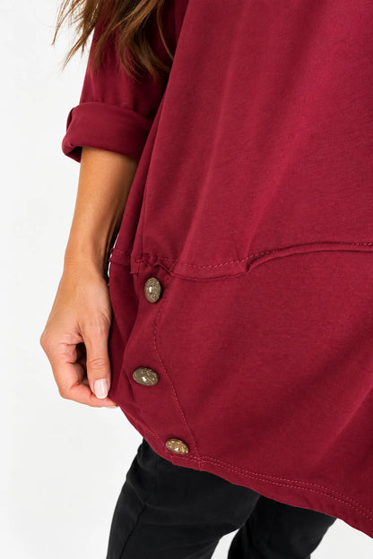 Cotton Button Side Maya Top - Wine