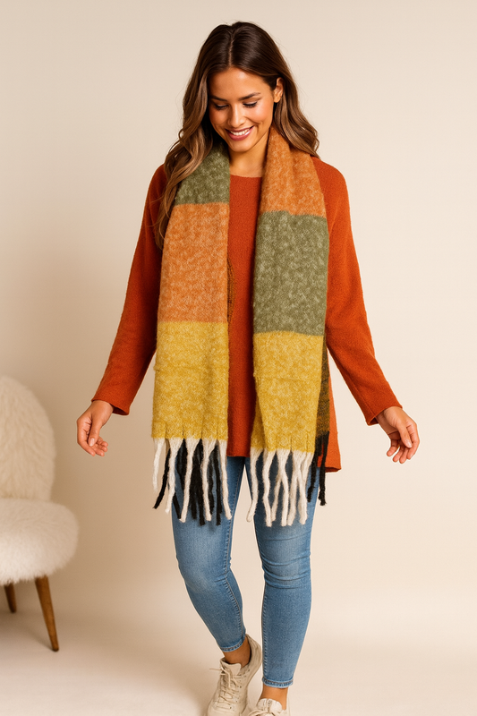 Soft Knit Baria Scarf - Orange/Mustard/Green