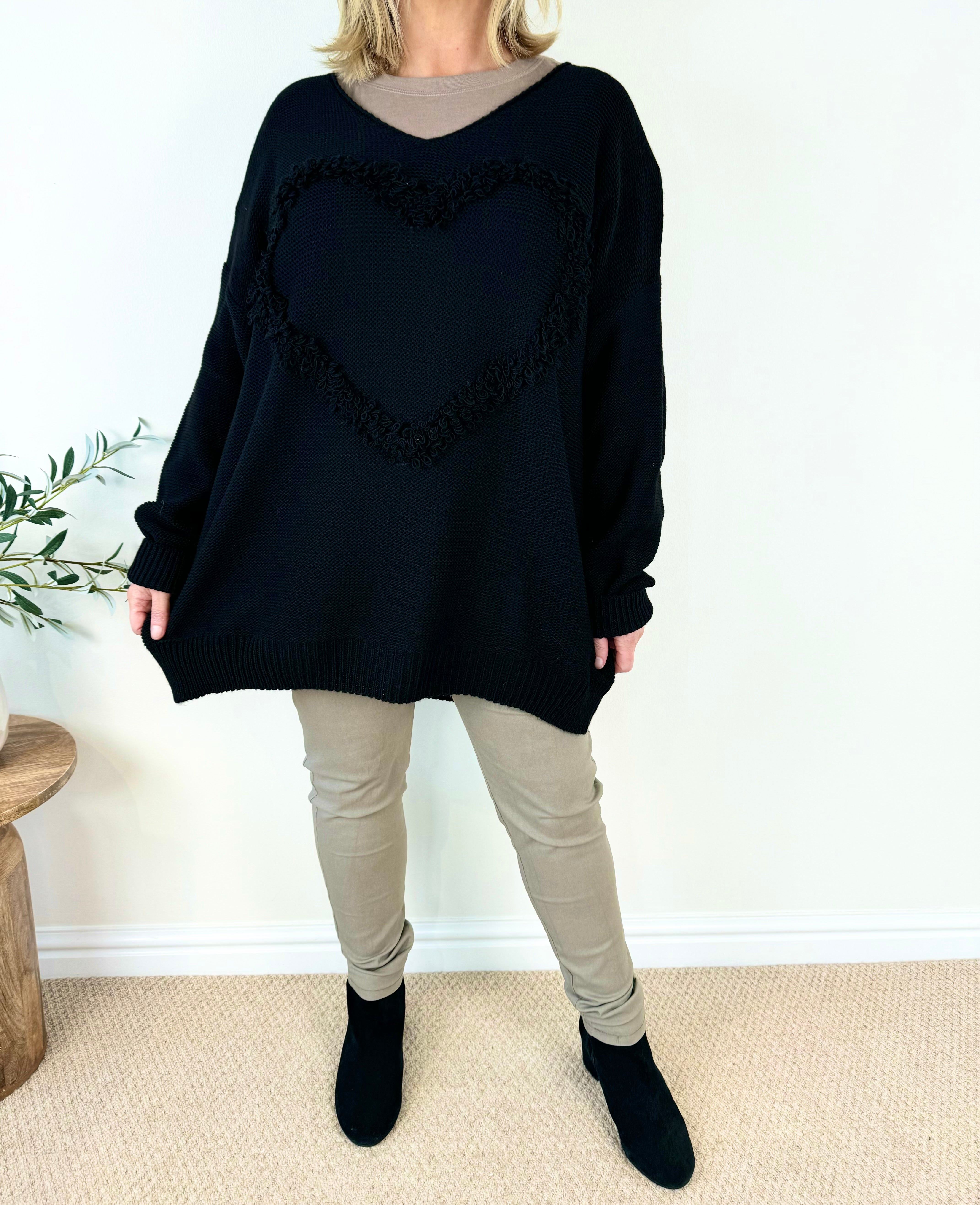 Tanya Wool Mix Soft Knit Heart Jumper AW24 - Black