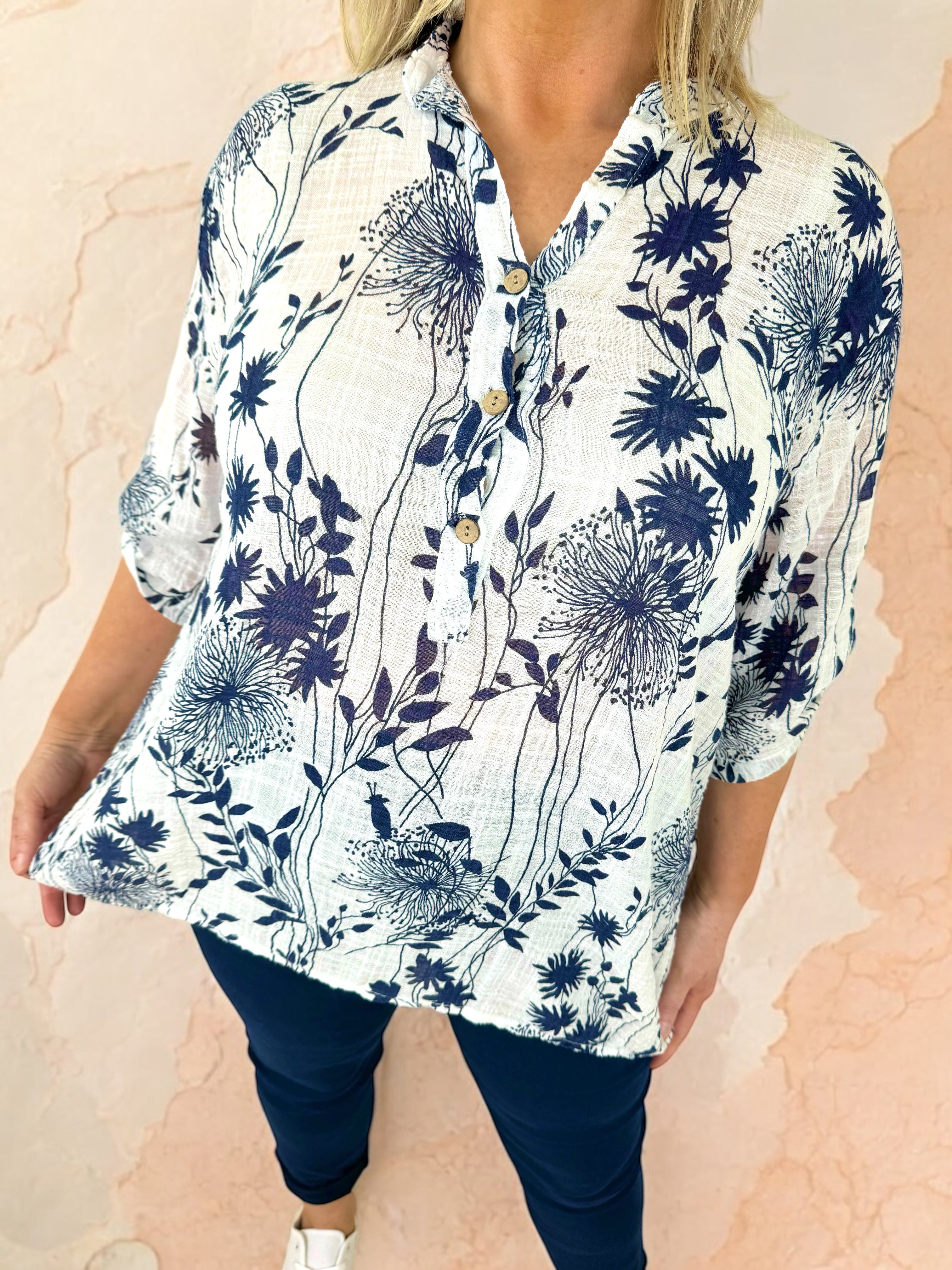 Pure Cotton Button Sleeve Ivy Shirt - White