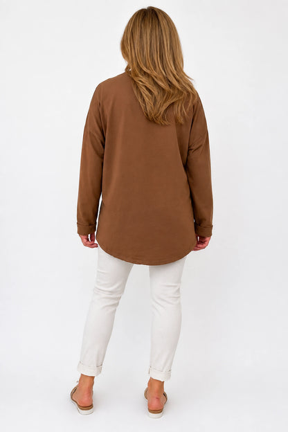Cotton Needlecord Floral Dianna Top - Caramel