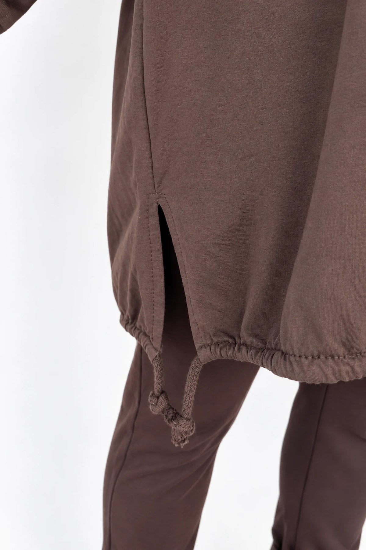 Cotton Embroidered Gold Sequin Floral Manica Tied Hem Top - Chocolate
