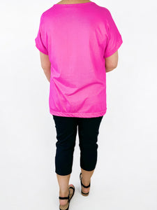 Cotton Metallic Feather Top - Lipstick Pink