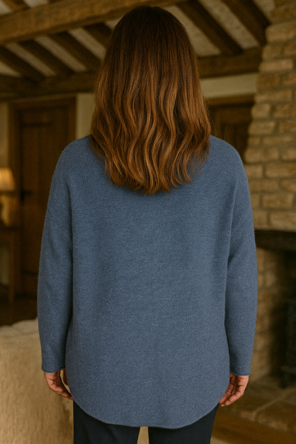 Pure Cotton Allegra Fine Knit Seam Sleeve Detail Jumper - Denim