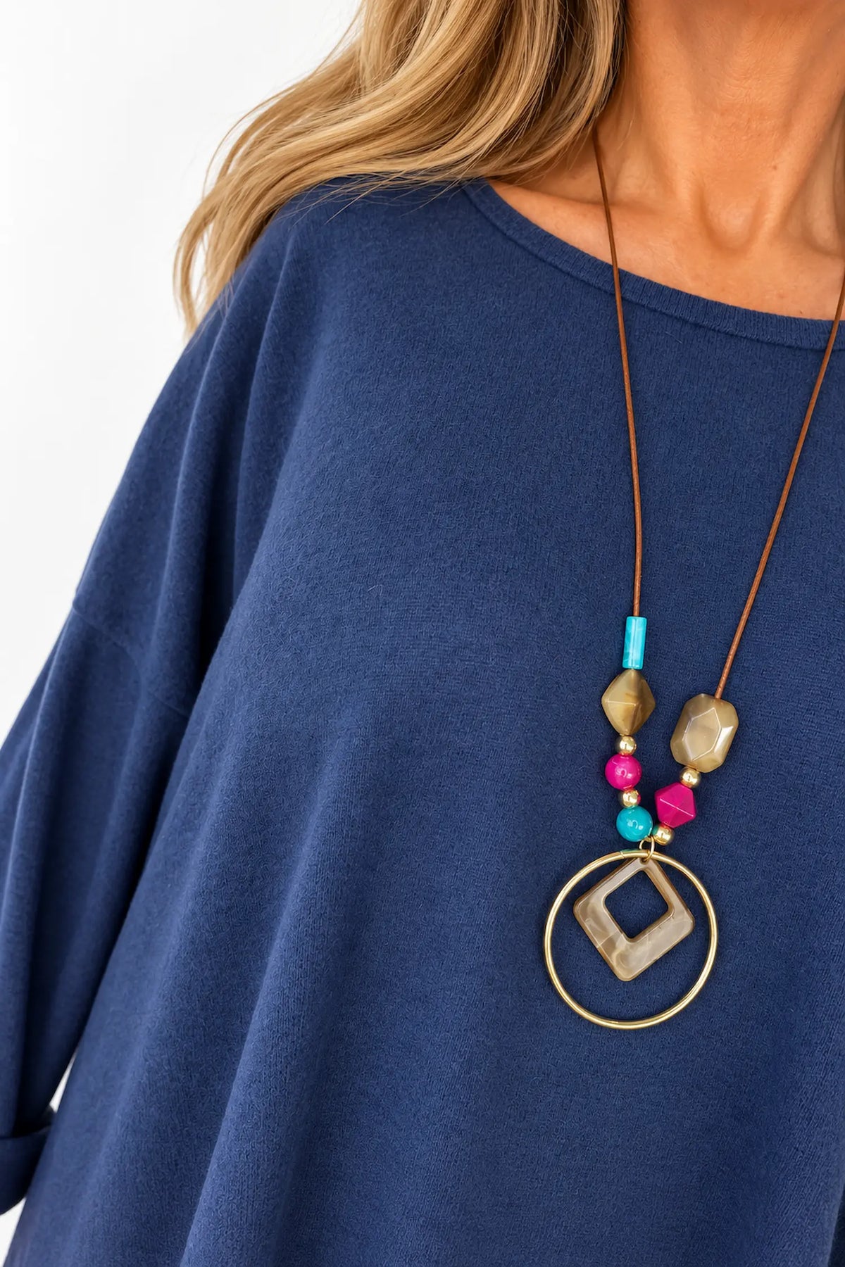 Fine Knit Como Necklace Top - Navy