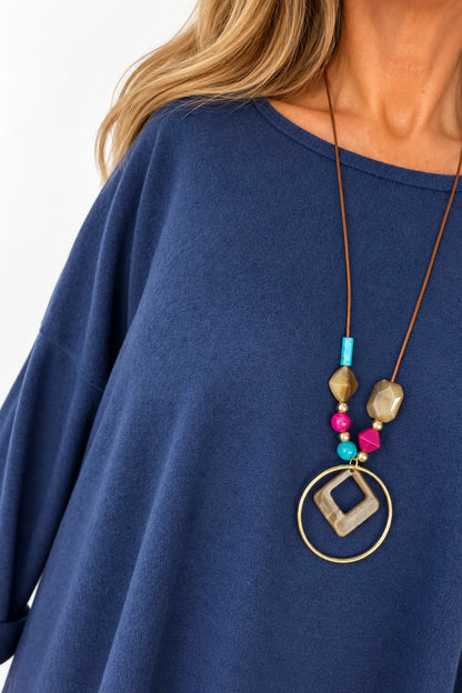 Fine Knit Como Necklace Top - Navy