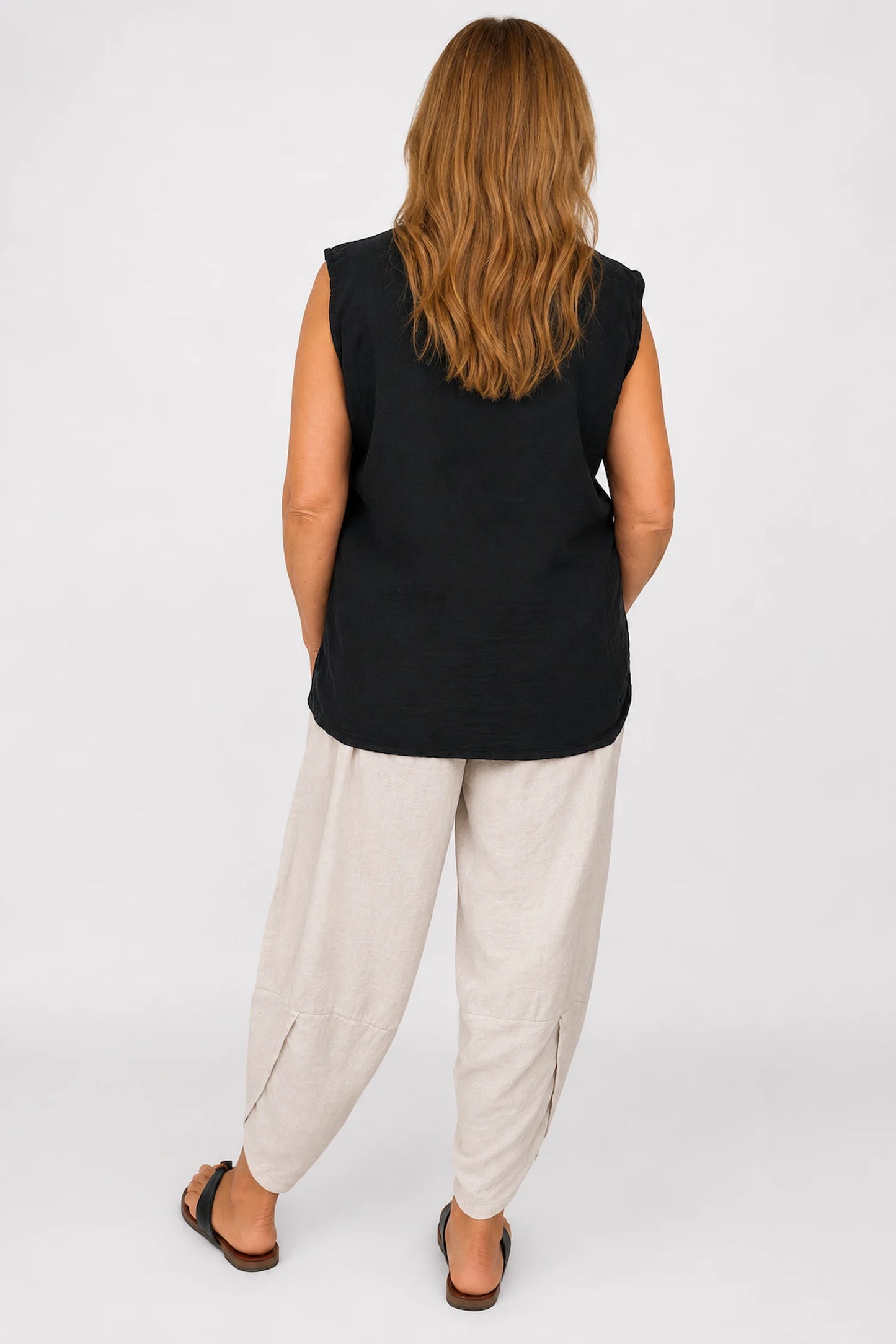 Embroidered Trim Carvela Sleeveless Top - Black