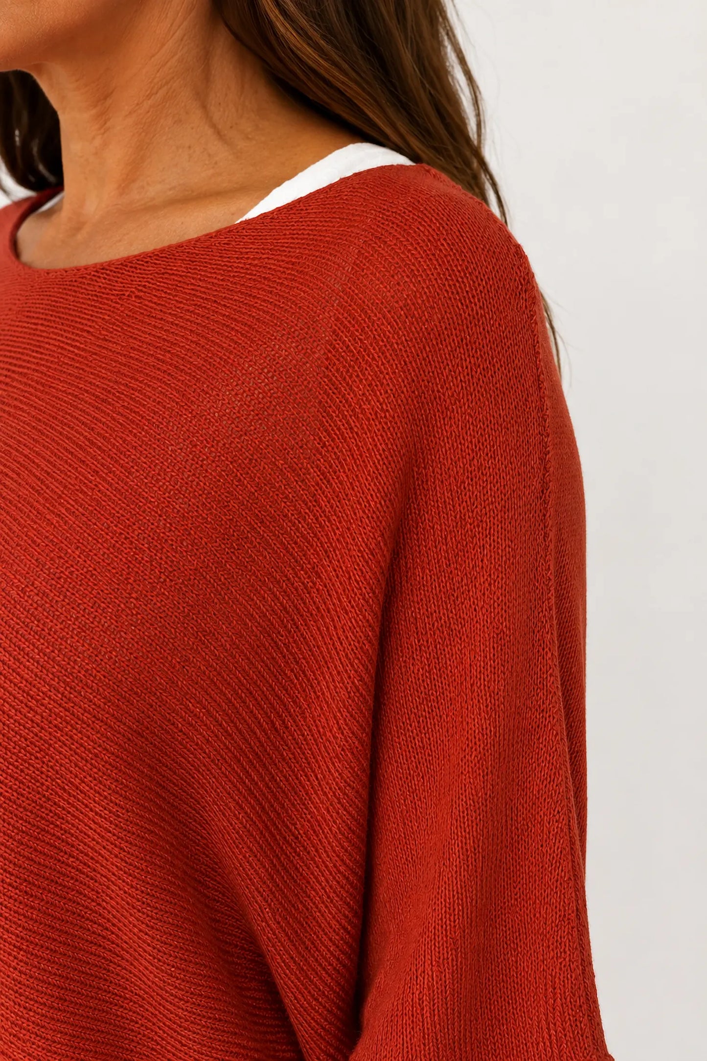 Cotton Seam Sleave Knit Batwing Jude Top - Sunset
