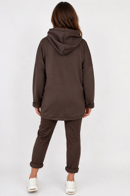 Badge Detail Drawstring Hem Double Pocket Viera Zipped Hooded Jacket - Chocolate