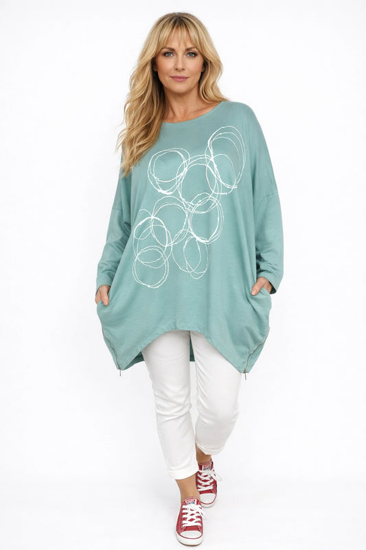 Pure Cotton Diamanté Detail Zipped Side Double Pocket Mariana Sweatshirt - Mint