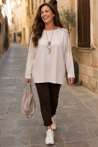 Roxanne Mesh Detail Necklace Top - Beige