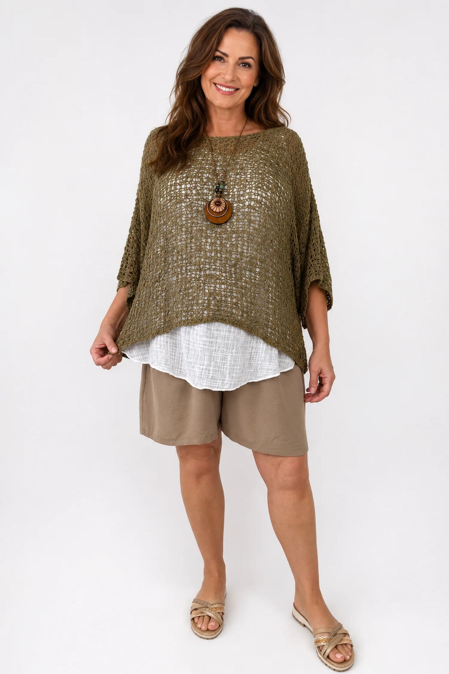 Amelia Ikat Premium Stitch Batwing Crochet - Mocha