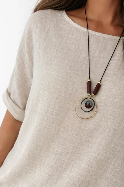 Pure Cotton Linen Look Italia Necklace Top - Stone