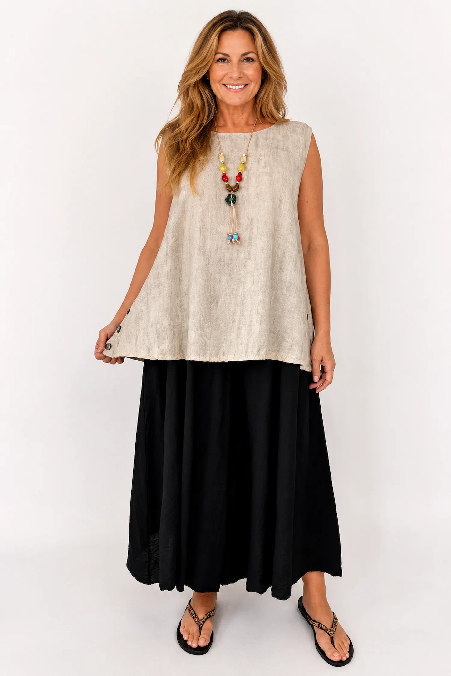 Elasticated Smocked Waist Wide Leg Flora Culotte Pants - Black
