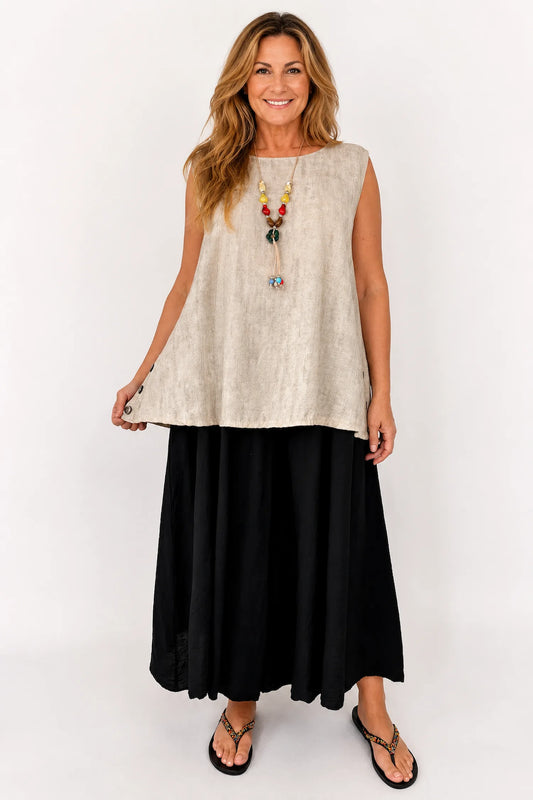 Elasticated Smocked Waist Wide Leg Flora Culotte Pants - Black
