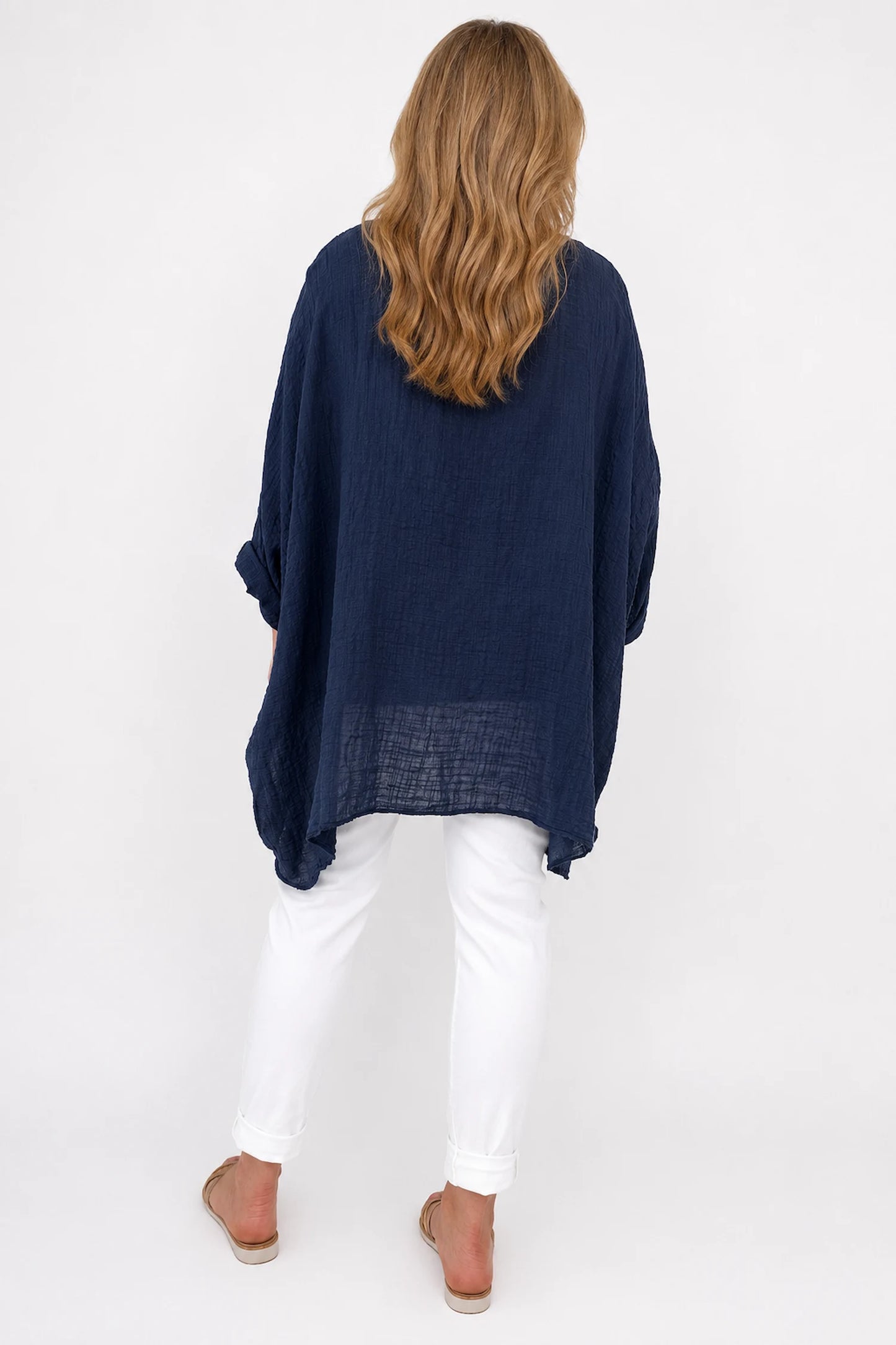 Cotton Fully Lined Isabel Necklace Batwing Top - Navy