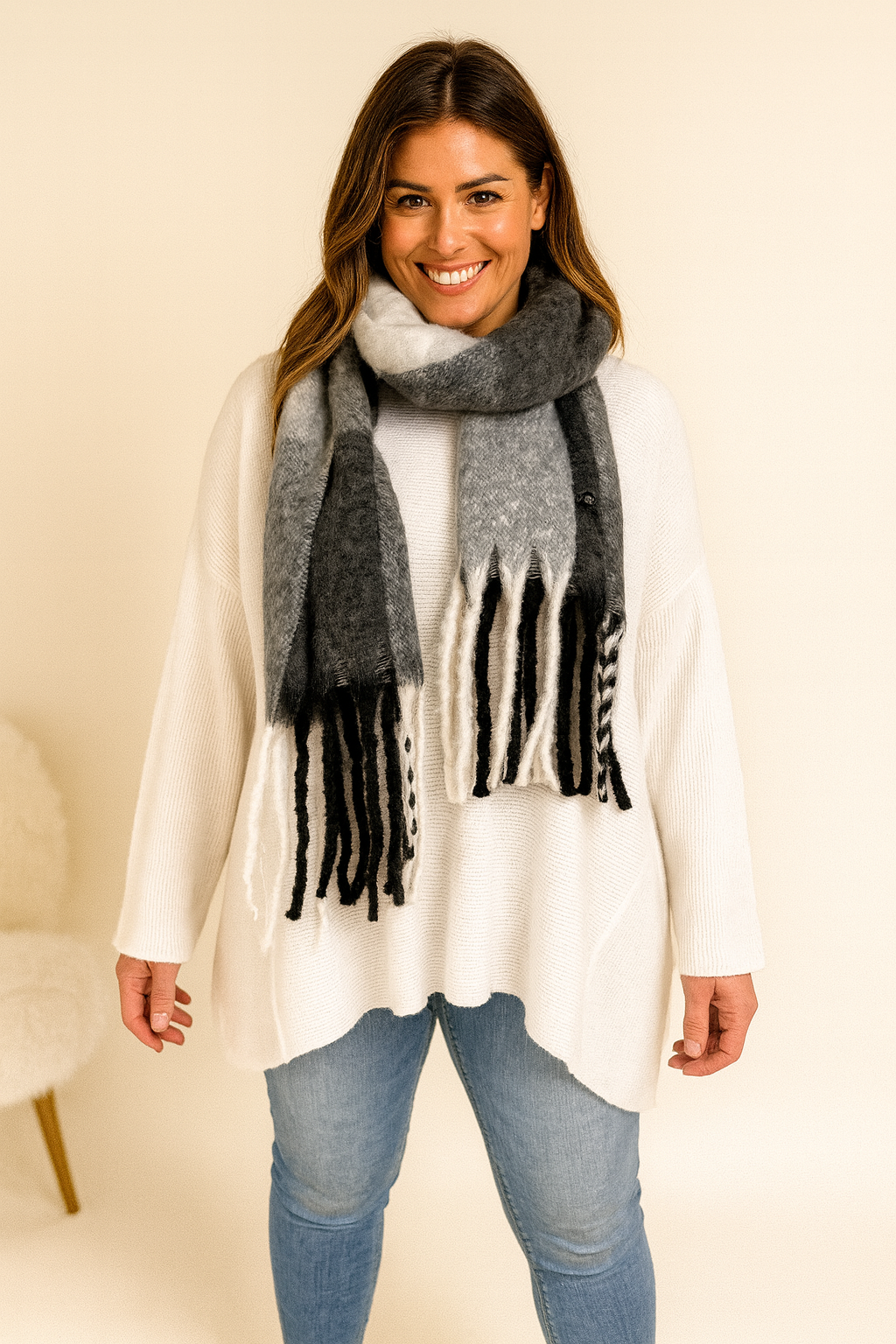 Soft Knit Tara Scarf - Black/Beige/Cream