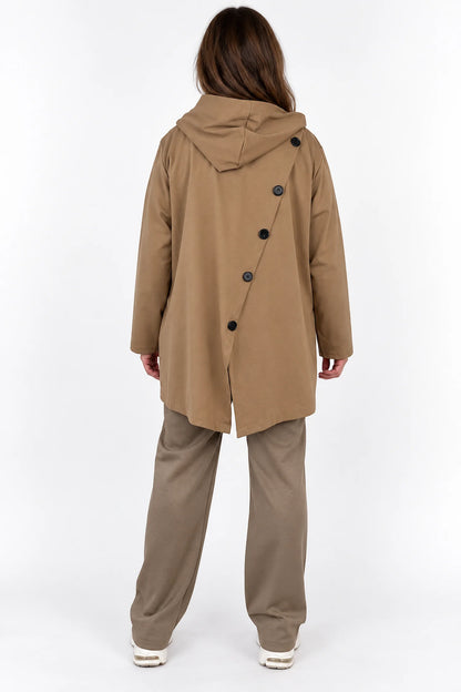 Cotton Button Back Detail Double Button Pocket Marnie Zipped Jacket - Caramel