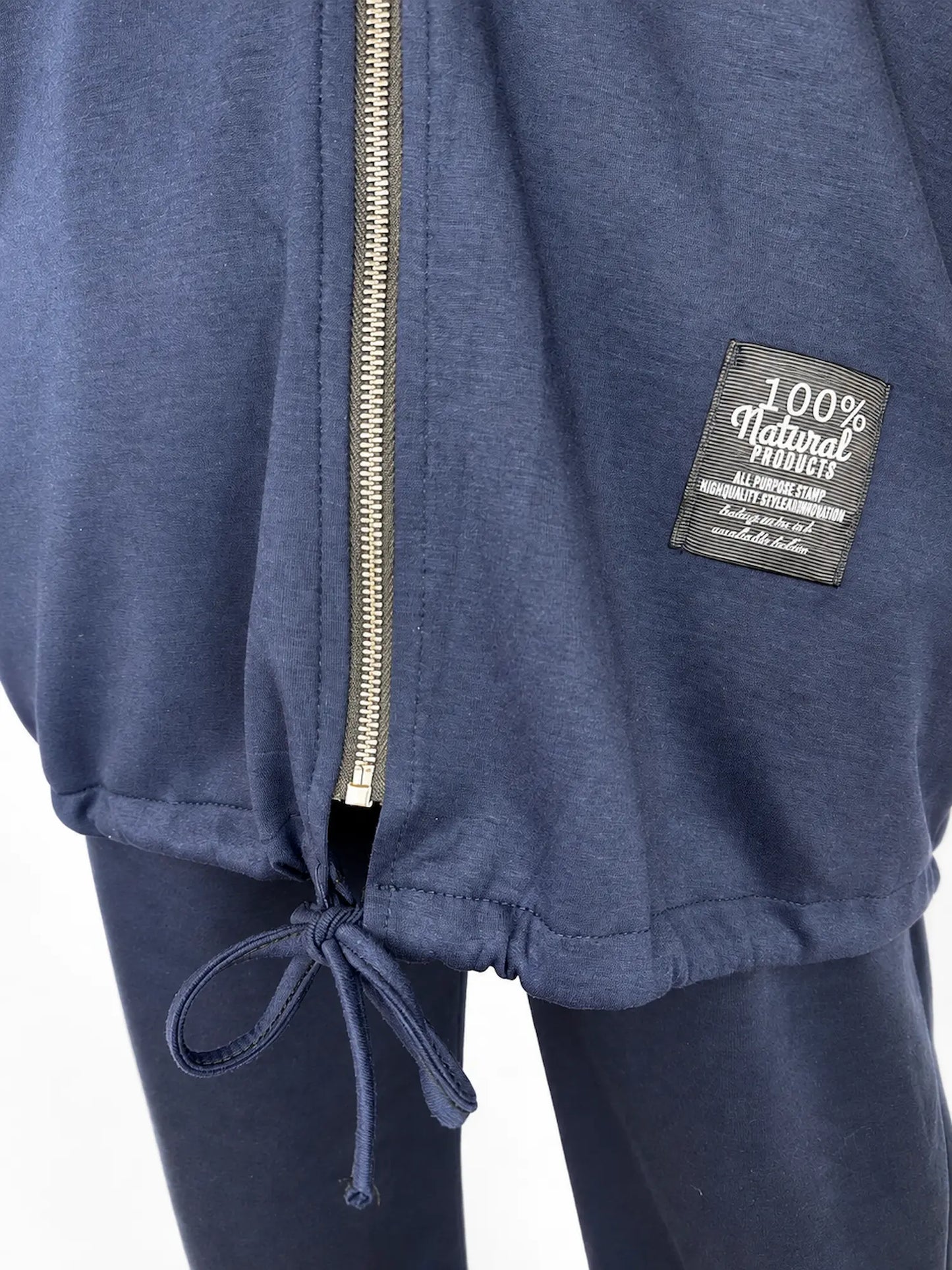Badge Detail Drawstring Hem Double Pocket Viera Zipped Hooded Jacket - Navy