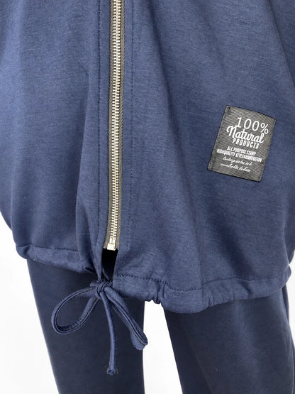 Badge Detail Drawstring Hem Double Pocket Viera Zipped Hooded Jacket - Navy