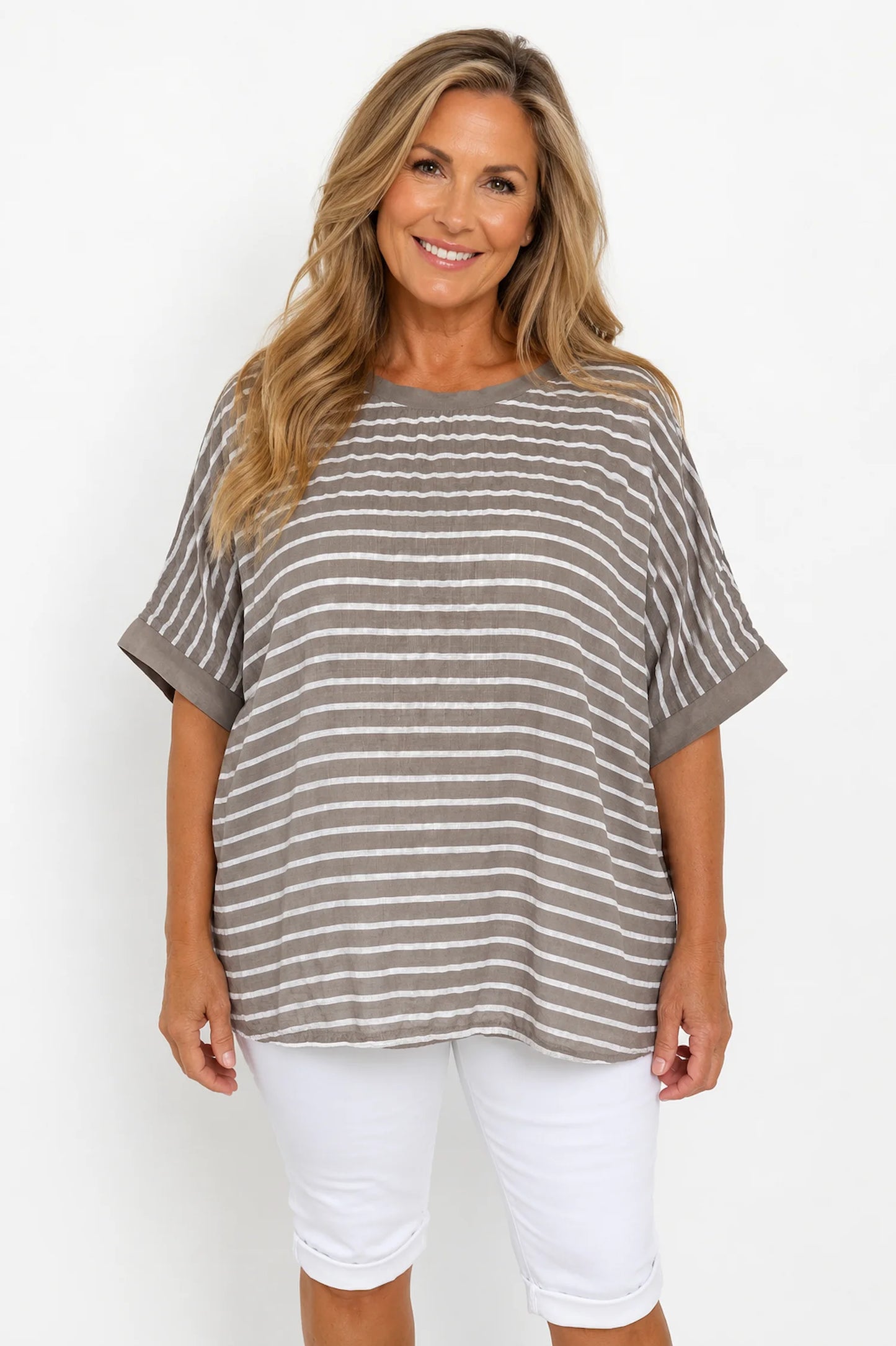 Cotton Harriet Stripe Top - Mocha
