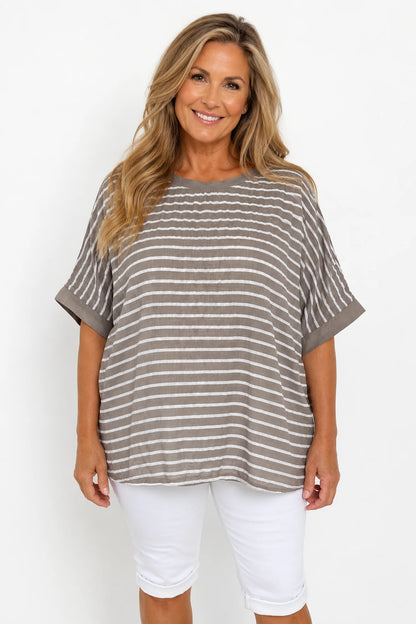 Cotton Harriet Stripe Top - Mocha